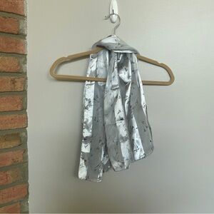 Scarf Silver with Blue Flowers Approx 60”